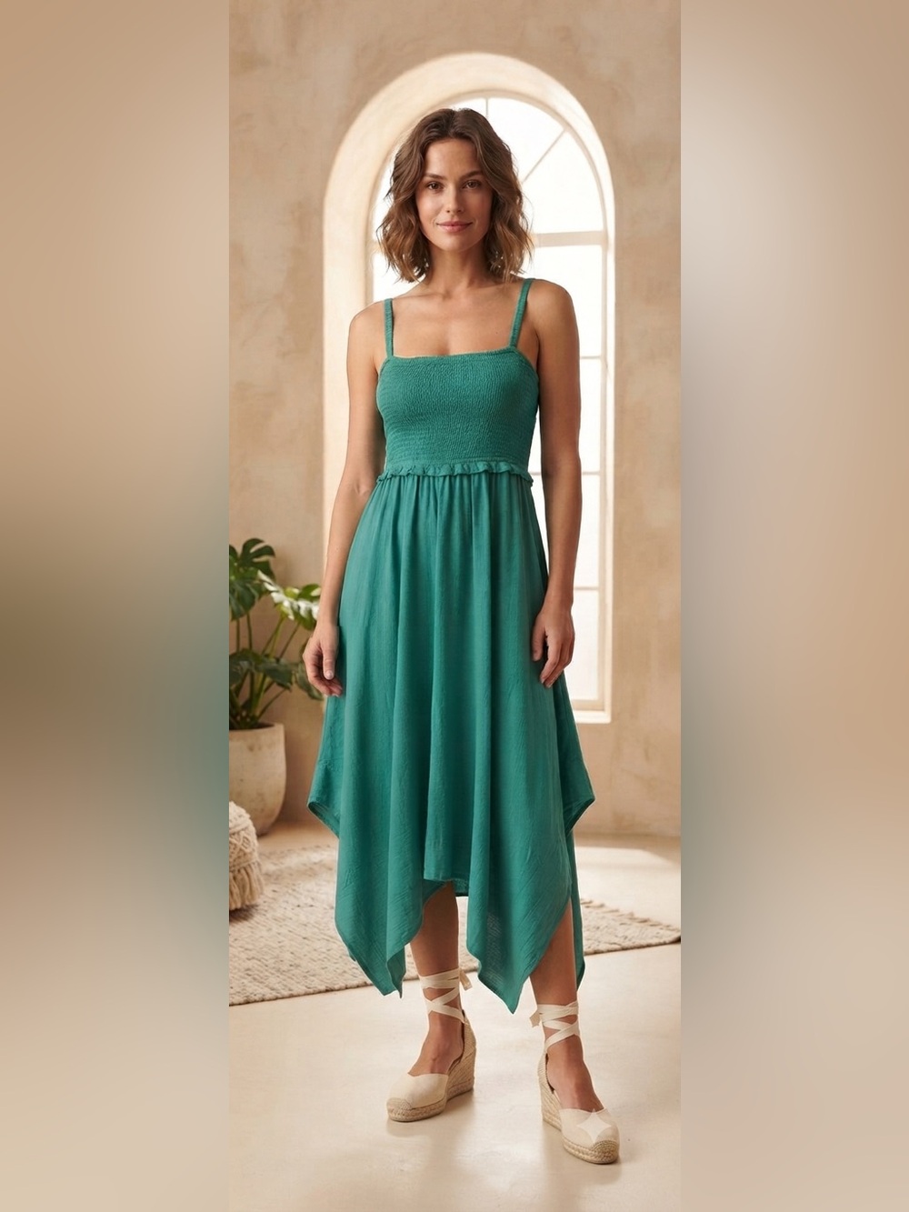 GAP Smocked Handkerchief Hem Midi Dress
